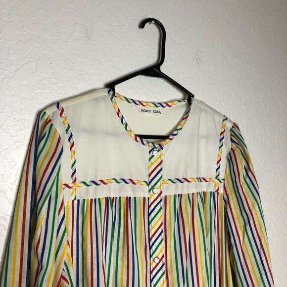 Vintage Models Coat white rainbow striped snap front house coat - Picture 2 of 14